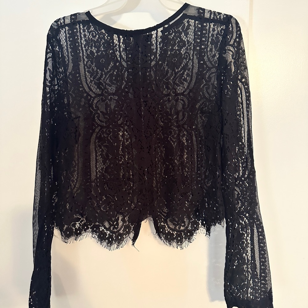 Black Lace Sheer Mesh Top